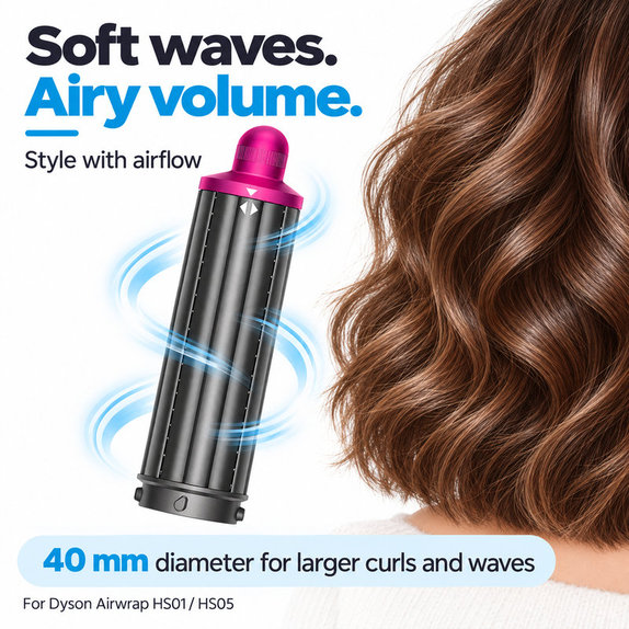Къс накрайник за къдрене за Dyson Airwrap HS01, HS05, 40 mm, Nickel / Fuchsia
