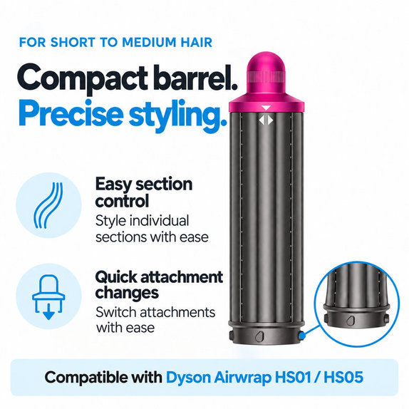 Къс накрайник за къдрене за Dyson Airwrap HS01, HS05, 40 mm, Nickel / Fuchsia