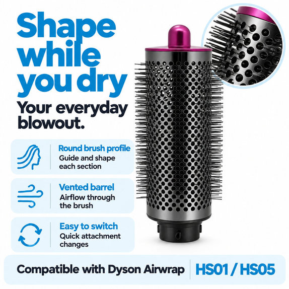 Голяма кръгла четка за обем за Dyson Airwrap HS01, HS05, Iron / Fuchsia