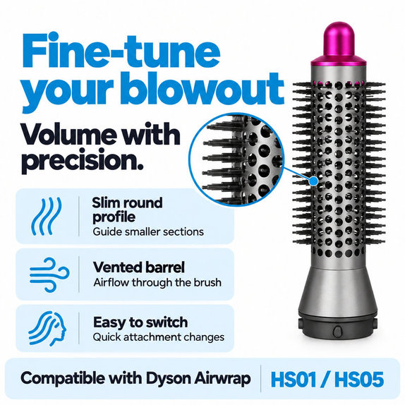 Малка кръгла четка за обем за Dyson Airwrap HS01, HS05, Iron / Fuchsia