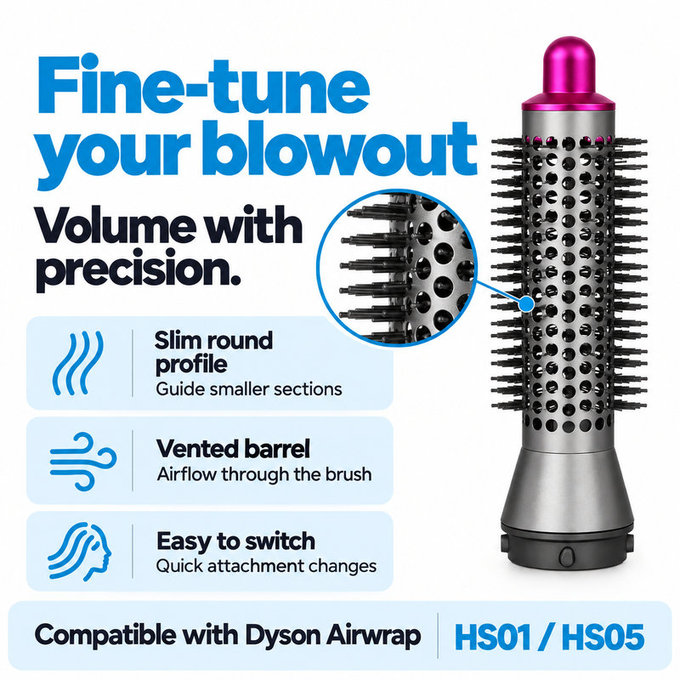 Малка кръгла четка за обем за Dyson Airwrap HS01, HS05, Iron / Fuchsia