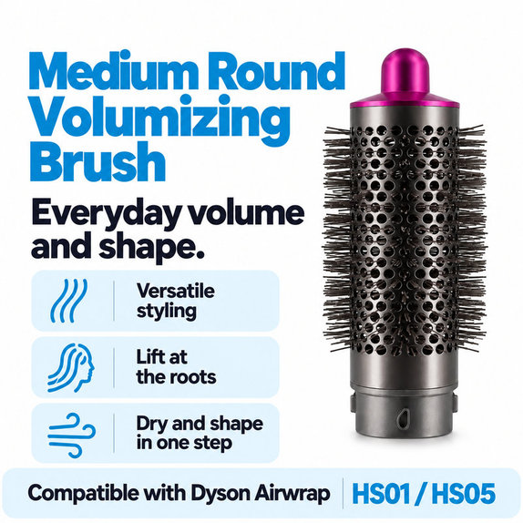 Средна кръгла четка за обем за Dyson Airwrap HS01, HS05, Iron / Fuchsia