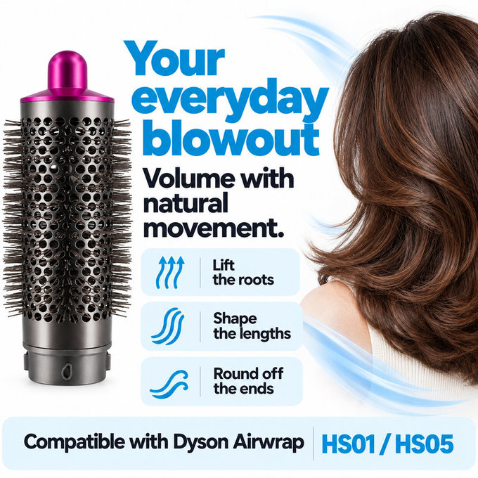 Средна кръгла четка за обем за Dyson Airwrap HS01, HS05, Iron / Fuchsia