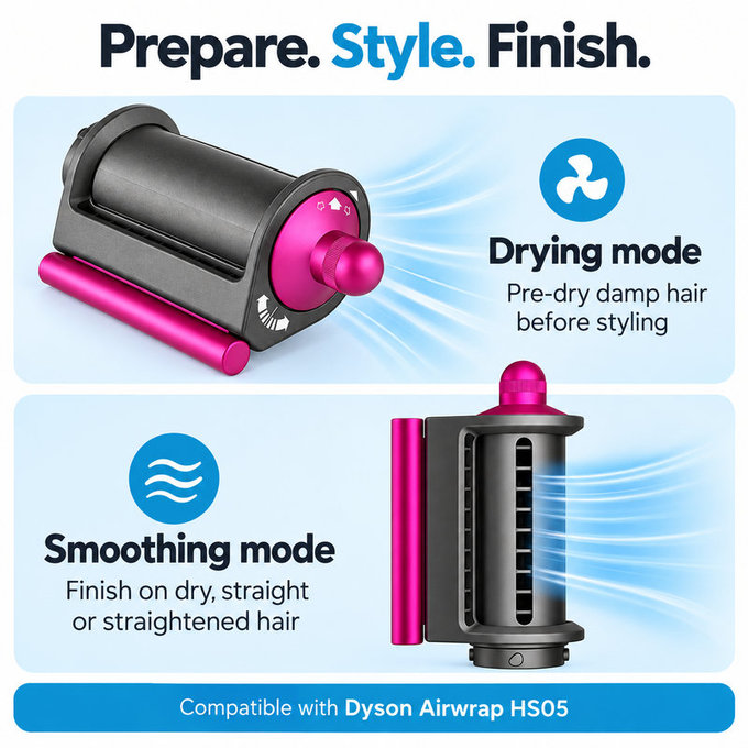 Накрайник Coanda за изглаждане и сушене за Dyson Airwrap HS05, Iron / Fuchsia
