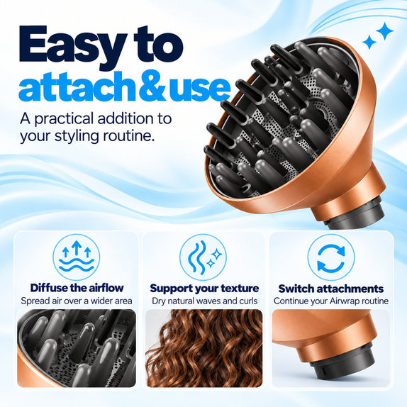 Дифузер Wave + Curl за Dyson Airwrap HS01, HS05, HS08, Copper
