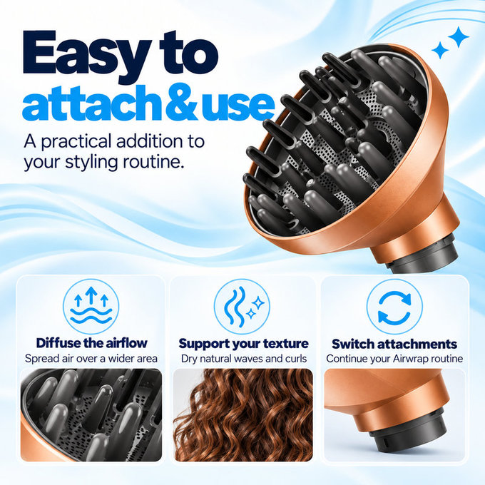 Дифузер Wave + Curl за Dyson Airwrap HS01, HS05, HS08, Copper