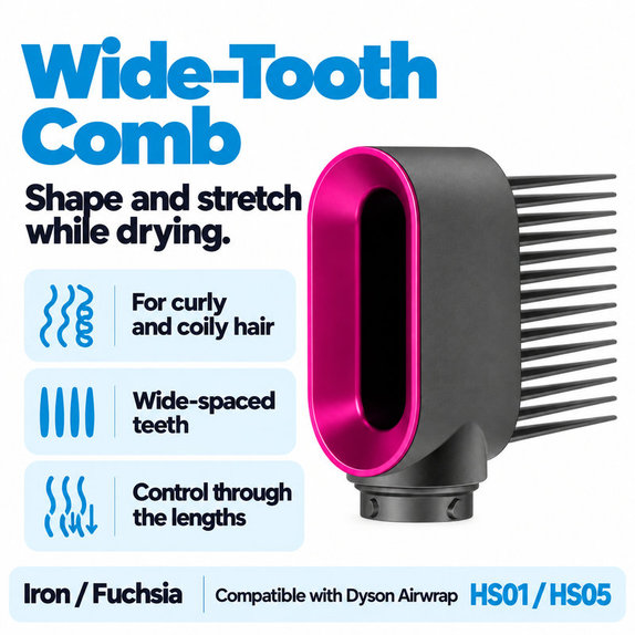 Гребен с широки зъби за Dyson Airwrap HS01, HS05, Iron / Fuchsia
