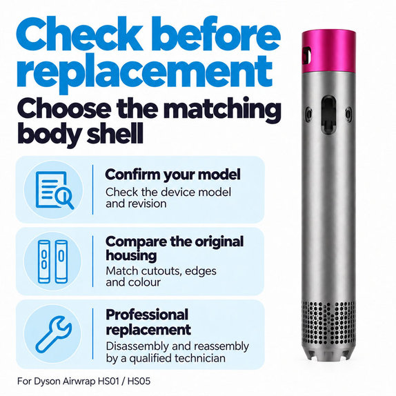 Корпус на основното тяло за Dyson Airwrap HS01, HS05, Nickel / Fuchsia