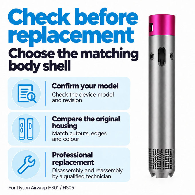 Корпус на основното тяло за Dyson Airwrap HS01, HS05, Nickel / Fuchsia