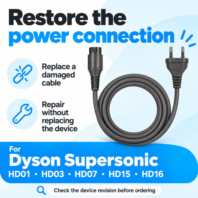 Захранващ кабел за Dyson Supersonic HD01, HD03, HD07, HD15, HD16