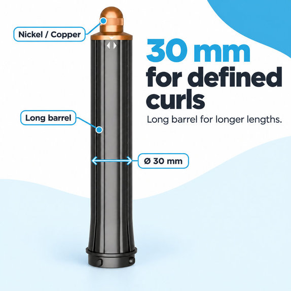Дълъг накрайник за къдрене за Dyson Airwrap HS01, HS05, 30 mm, Nickel / Copper