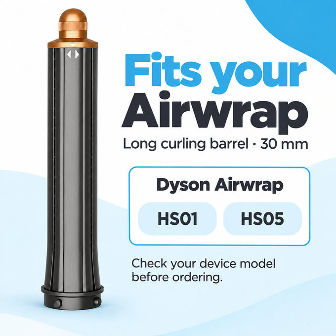Дълъг накрайник за къдрене за Dyson Airwrap HS01, HS05, 30 mm, Nickel / Copper
