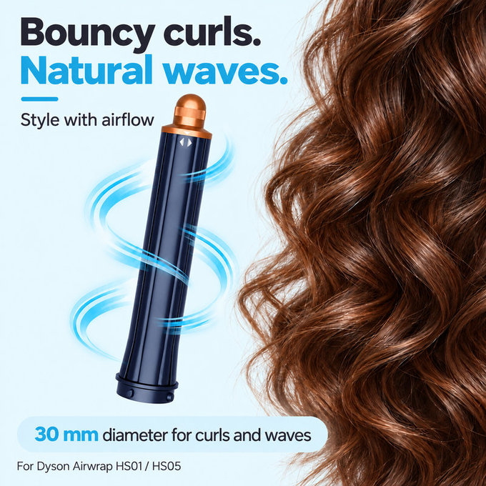 Дълъг накрайник за къдрене за Dyson Airwrap HS01, HS05, 30 mm, Prussian Blue / Rich Copper