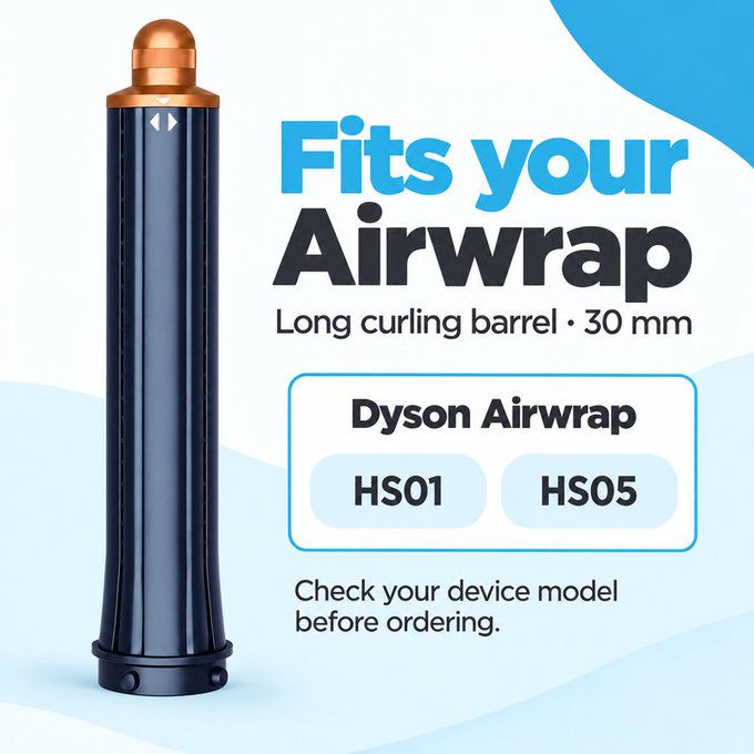 Дълъг накрайник за къдрене за Dyson Airwrap HS01, HS05, 30 mm, Prussian Blue / Rich Copper
