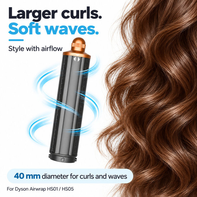 Дълъг накрайник за къдрене за Dyson Airwrap HS01, HS05, 40 mm, Nickel / Copper