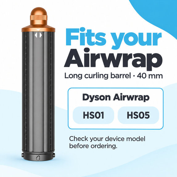 Дълъг накрайник за къдрене за Dyson Airwrap HS01, HS05, 40 mm, Nickel / Copper