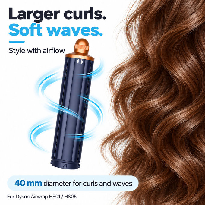 Дълъг накрайник за къдрене за Dyson Airwrap HS01, HS05, 40 mm, Prussian Blue / Rich Copper