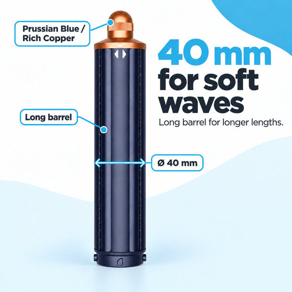 Дълъг накрайник за къдрене за Dyson Airwrap HS01, HS05, 40 mm, Prussian Blue / Rich Copper