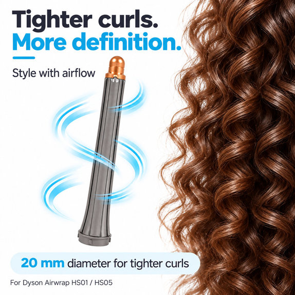 Дълъг накрайник за къдрене за Dyson Airwrap HS01, HS05, 20 mm, Nickel / Copper