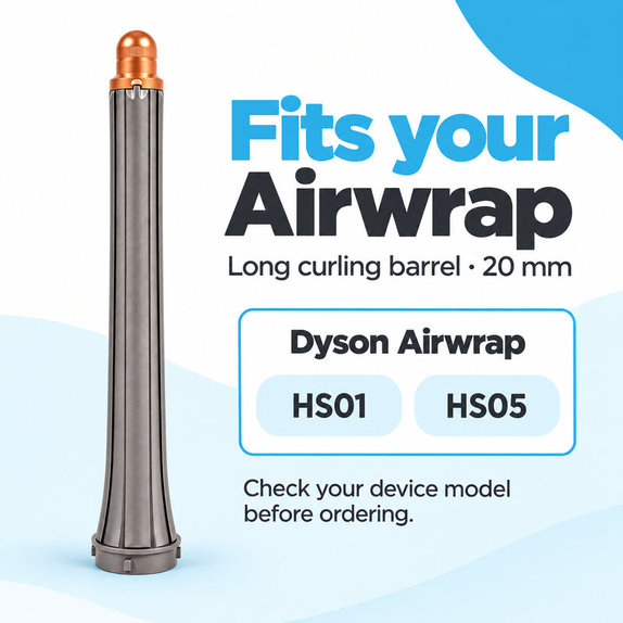 Дълъг накрайник за къдрене за Dyson Airwrap HS01, HS05, 20 mm, Nickel / Copper