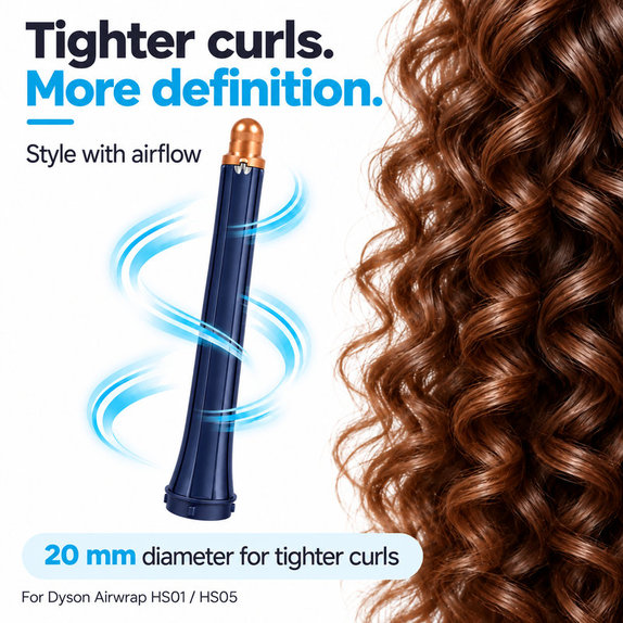 Дълъг накрайник за къдрене за Dyson Airwrap HS01, HS05, 20 mm, Prussian Blue / Rich Copper