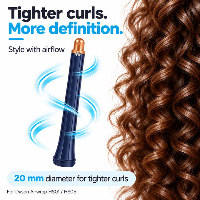 Дълъг накрайник за къдрене за Dyson Airwrap HS01, HS05, 20 mm, Prussian Blue / Rich Copper