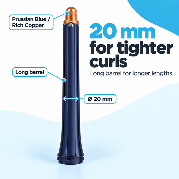 Дълъг накрайник за къдрене за Dyson Airwrap HS01, HS05, 20 mm, Prussian Blue / Rich Copper