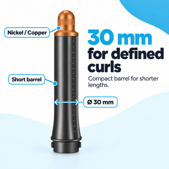 Къс накрайник за къдрене за Dyson Airwrap HS01, HS05, 30 mm, Nickel / Copper