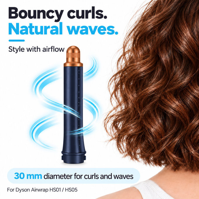Къс накрайник за къдрене за Dyson Airwrap HS01, HS05, 30 mm, Prussian Blue / Rich Copper
