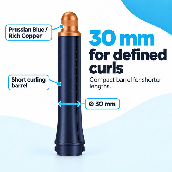 Къс накрайник за къдрене за Dyson Airwrap HS01, HS05, 30 mm, Prussian Blue / Rich Copper