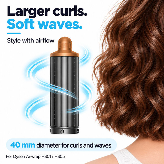 Къс накрайник за къдрене за Dyson Airwrap HS01, HS05, 40 mm, Nickel / Copper