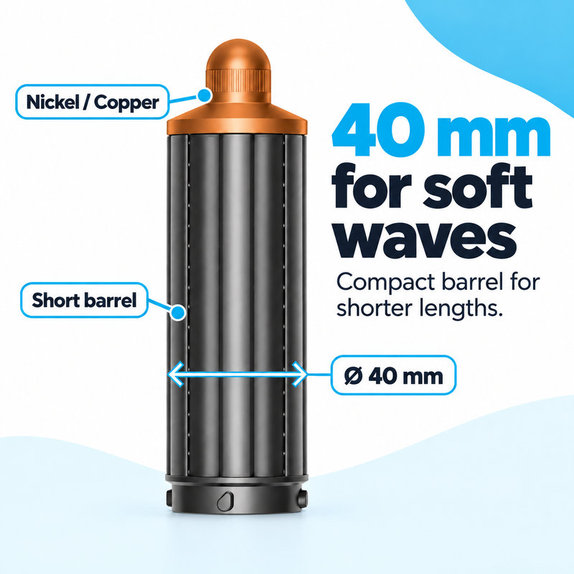 Къс накрайник за къдрене за Dyson Airwrap HS01, HS05, 40 mm, Nickel / Copper