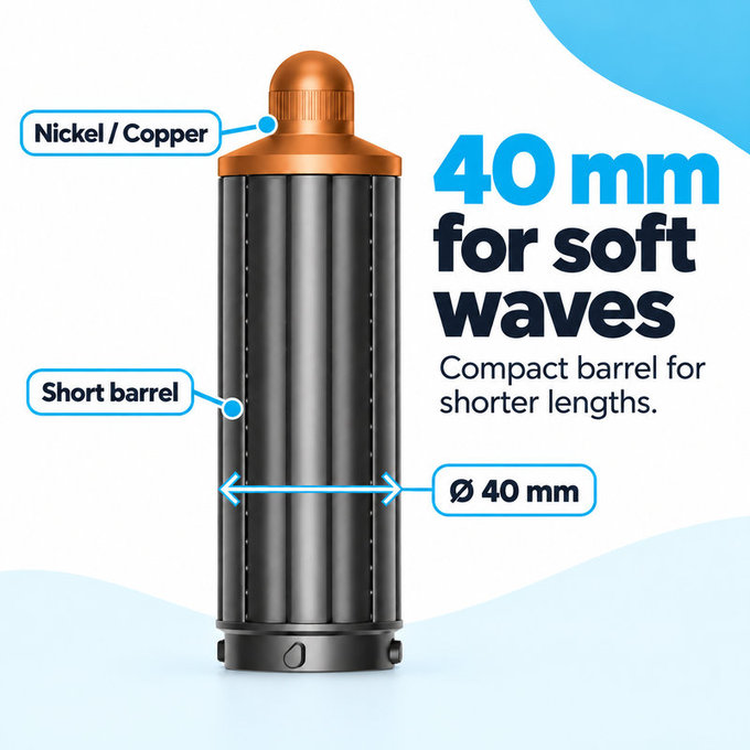 Къс накрайник за къдрене за Dyson Airwrap HS01, HS05, 40 mm, Nickel / Copper
