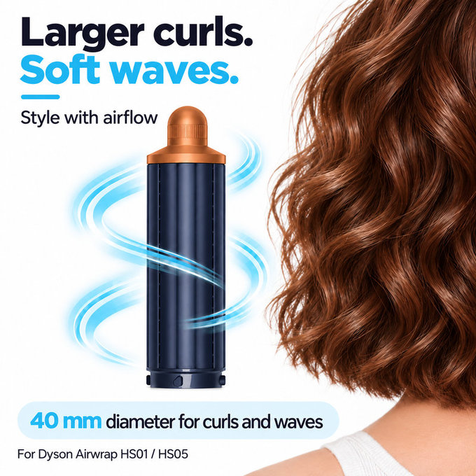 Къс накрайник за къдрене за Dyson Airwrap HS01, HS05, 40 mm, Prussian Blue / Rich Copper
