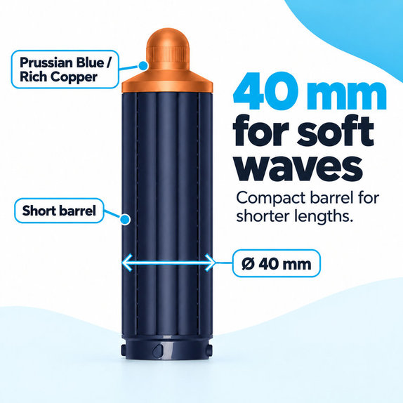 Къс накрайник за къдрене за Dyson Airwrap HS01, HS05, 40 mm, Prussian Blue / Rich Copper