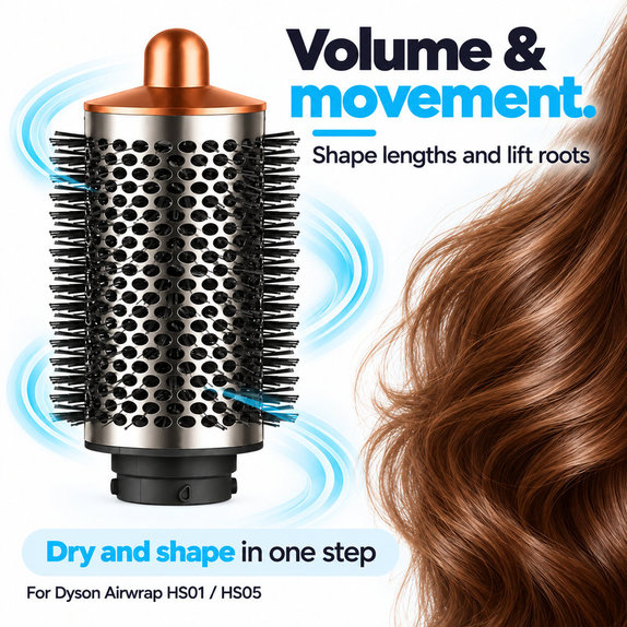 Голяма кръгла четка за обем за Dyson Airwrap HS01, HS05, Nickel / Copper