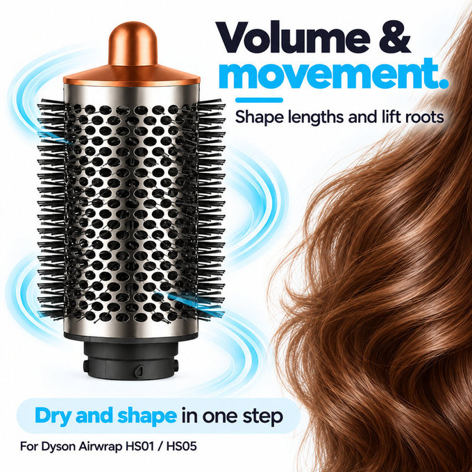 Голяма кръгла четка за обем за Dyson Airwrap HS01, HS05, Nickel / Copper