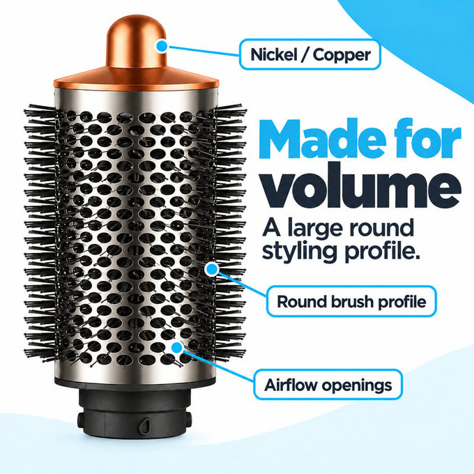 Голяма кръгла четка за обем за Dyson Airwrap HS01, HS05, Nickel / Copper
