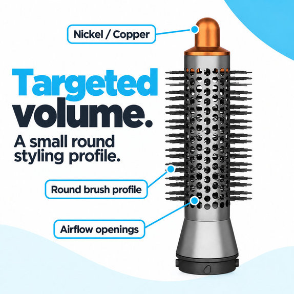 Малка кръгла четка за обем за Dyson Airwrap HS01, HS05, Nickel / Copper