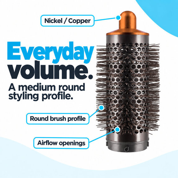 Средна кръгла четка за обем за Dyson Airwrap HS01, HS05, Nickel / Copper