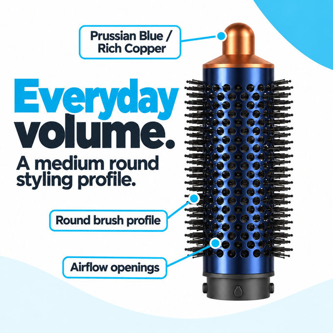 Средна кръгла четка за обем за Dyson Airwrap HS01, HS05, Prussian Blue / Rich Copper