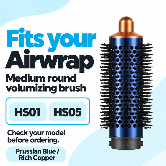 Средна кръгла четка за обем за Dyson Airwrap HS01, HS05, Prussian Blue / Rich Copper