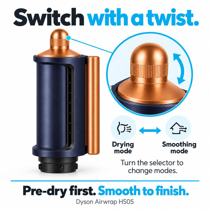 Накрайник Coanda за изглаждане и сушене за Dyson Airwrap HS05, Prussian Blue / Rich Copper