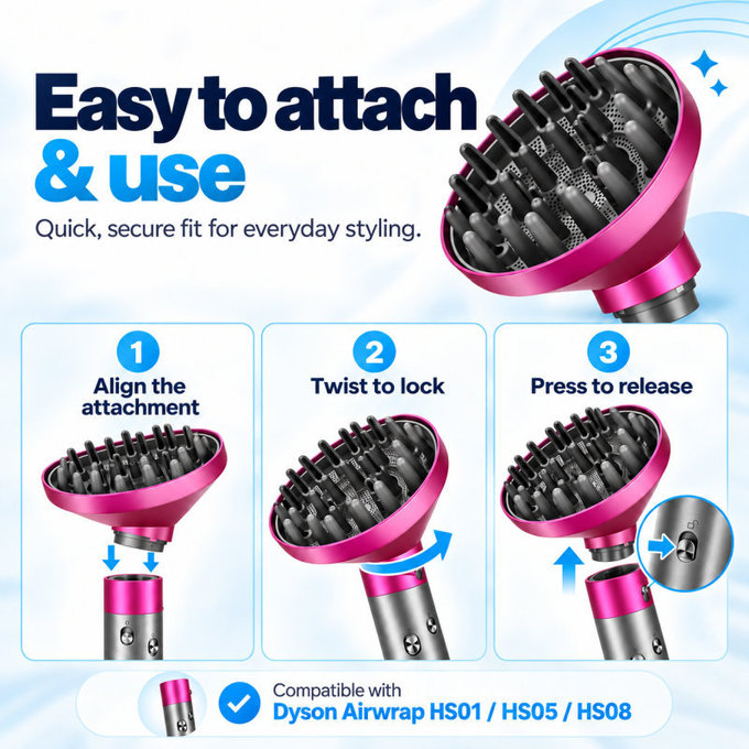 Дифузер Wave + Curl за Dyson Airwrap HS05, Fuchsia