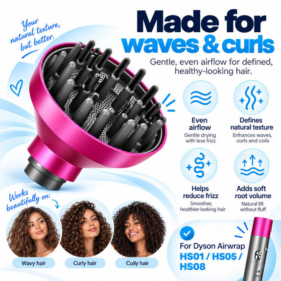 Дифузер Wave + Curl за Dyson Airwrap HS05, Fuchsia