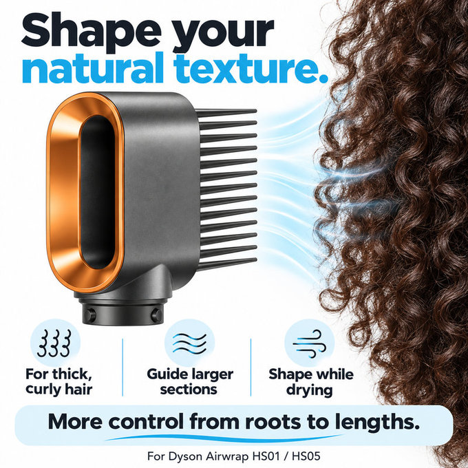 Гребен с широки зъби за Dyson Airwrap HS01, HS05, Nickel / Copper