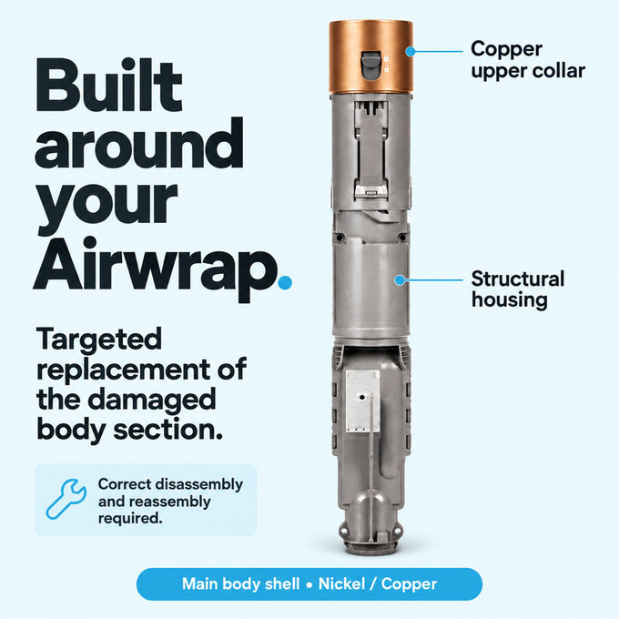 Корпус на основното тяло за Dyson Airwrap HS01, HS05, Nickel / Copper