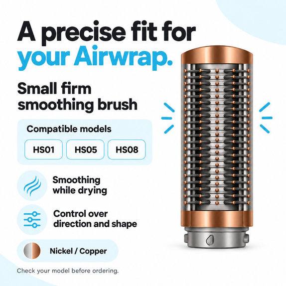Малка твърда изглаждаща четка за Dyson Airwrap HS01, HS05, HS08, Nickel / Copper