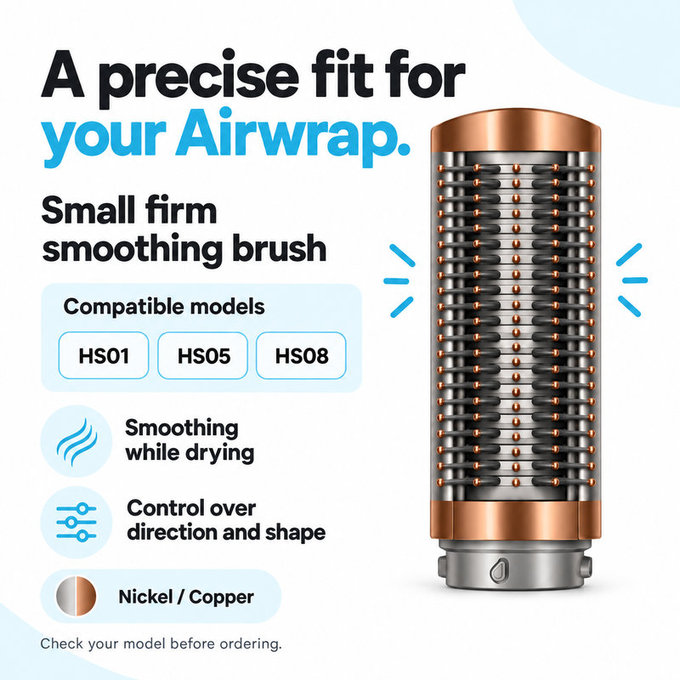 Малка твърда изглаждаща четка за Dyson Airwrap HS01, HS05, HS08, Nickel / Copper