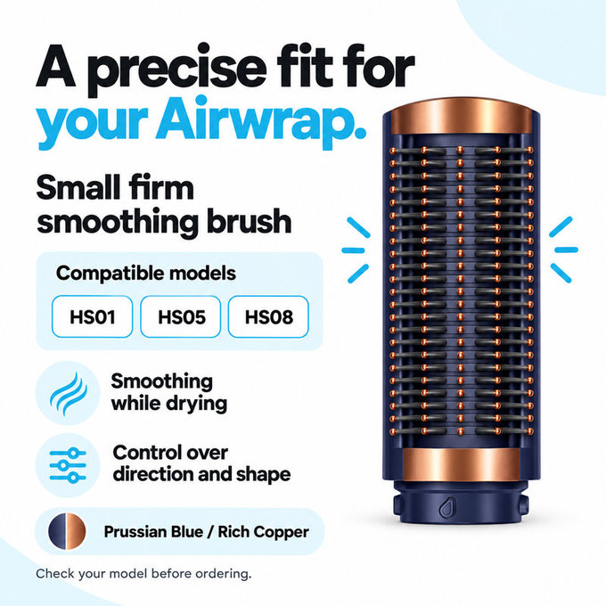 Малка твърда изглаждаща четка за Dyson Airwrap HS01, HS05, HS08, Prussian Blue / Rich Copper